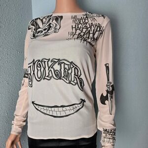 Joker Suicide Squad Tattoo Mesh Top Dragon Cosplay Costume L/M Cream Long Sleeve